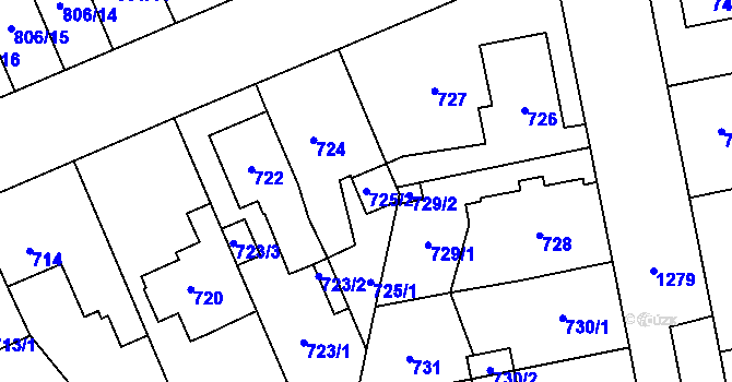 Parcela st. 725/2 v KÚ Hradiště u Plzně, Katastrální mapa
