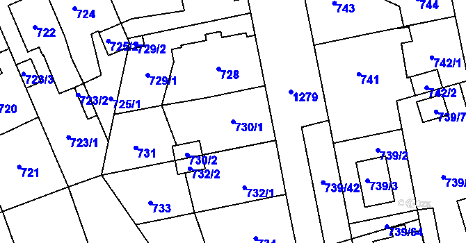 Parcela st. 730/1 v KÚ Hradiště u Plzně, Katastrální mapa