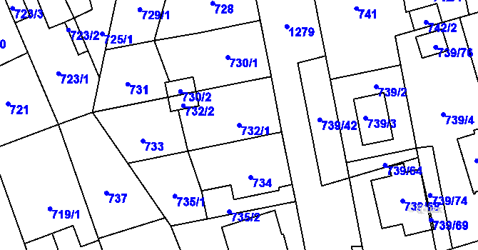Parcela st. 732/1 v KÚ Hradiště u Plzně, Katastrální mapa