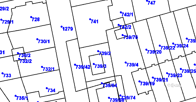 Parcela st. 739/2 v KÚ Hradiště u Plzně, Katastrální mapa