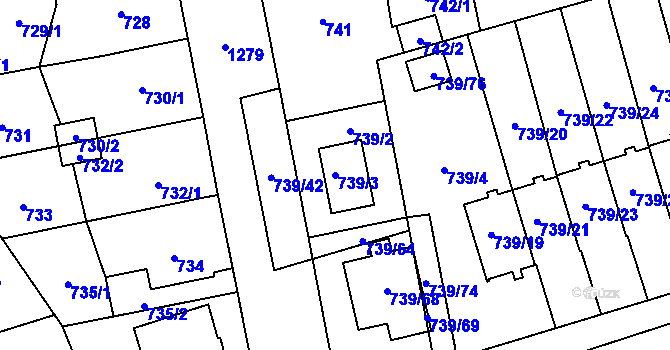 Parcela st. 739/3 v KÚ Hradiště u Plzně, Katastrální mapa
