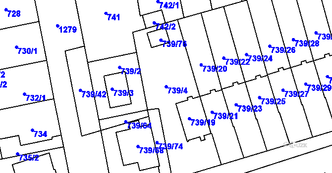 Parcela st. 739/4 v KÚ Hradiště u Plzně, Katastrální mapa