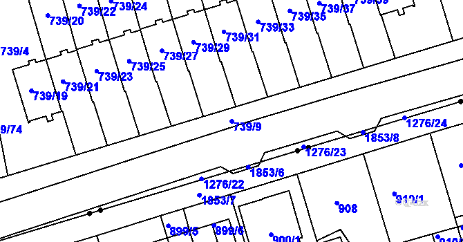 Parcela st. 739/9 v KÚ Hradiště u Plzně, Katastrální mapa