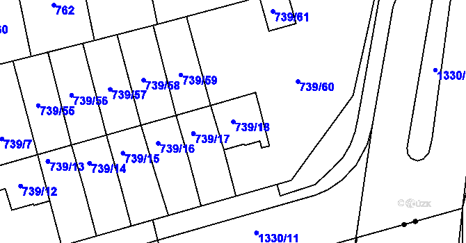 Parcela st. 739/18 v KÚ Hradiště u Plzně, Katastrální mapa