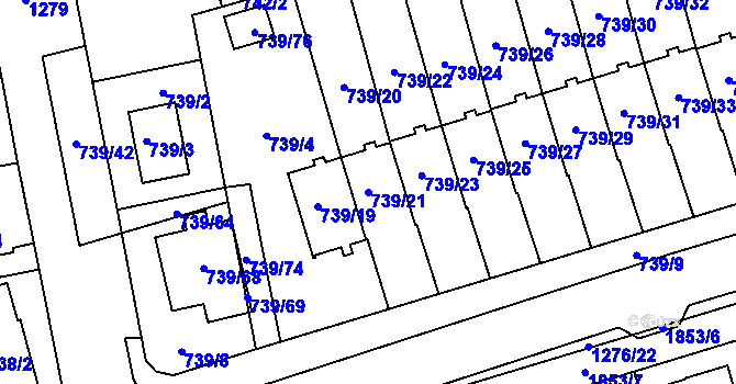 Parcela st. 739/21 v KÚ Hradiště u Plzně, Katastrální mapa