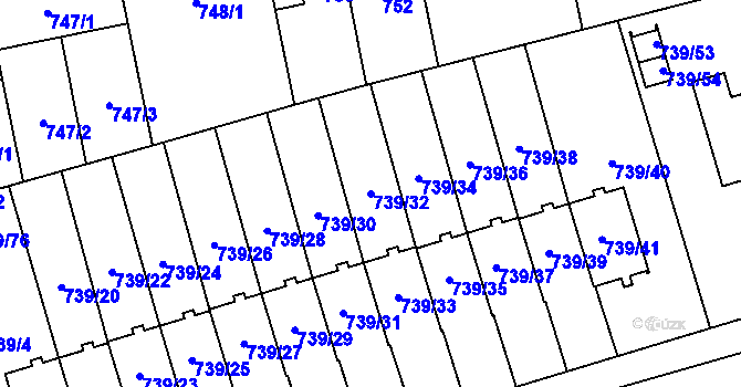 Parcela st. 739/32 v KÚ Hradiště u Plzně, Katastrální mapa