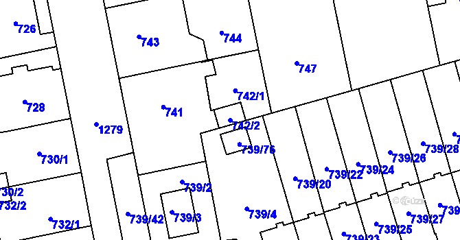 Parcela st. 742/2 v KÚ Hradiště u Plzně, Katastrální mapa