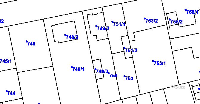 Parcela st. 749/1 v KÚ Hradiště u Plzně, Katastrální mapa