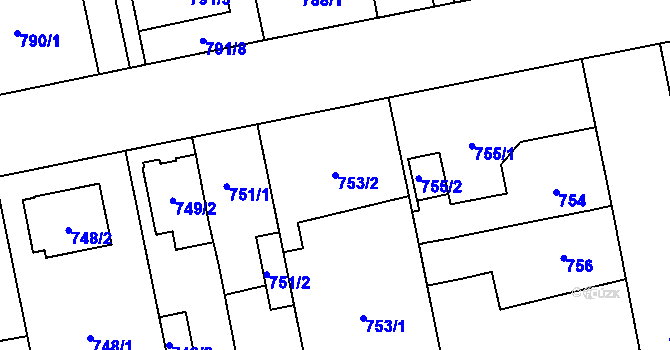 Parcela st. 753/2 v KÚ Hradiště u Plzně, Katastrální mapa