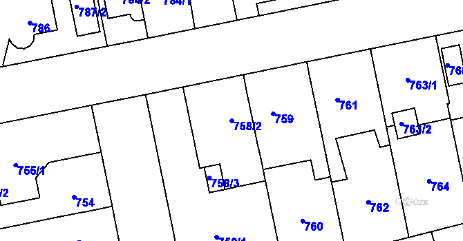 Parcela st. 758/2 v KÚ Hradiště u Plzně, Katastrální mapa