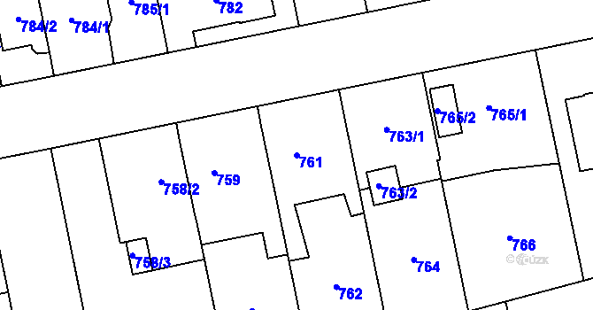 Parcela st. 761 v KÚ Hradiště u Plzně, Katastrální mapa