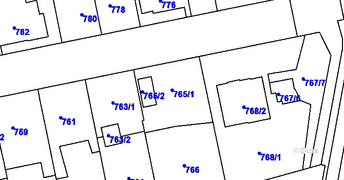 Parcela st. 765/1 v KÚ Hradiště u Plzně, Katastrální mapa