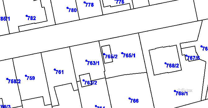 Parcela st. 765/2 v KÚ Hradiště u Plzně, Katastrální mapa