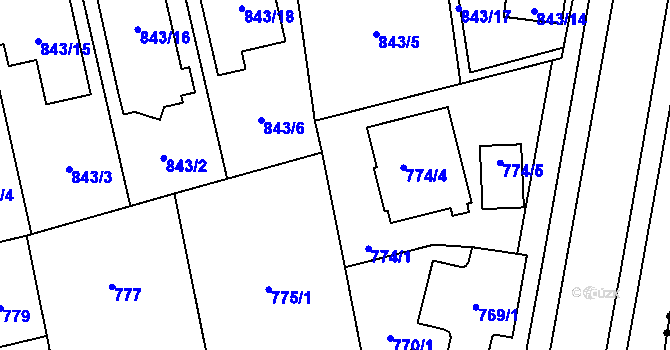 Parcela st. 774/2 v KÚ Hradiště u Plzně, Katastrální mapa