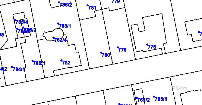 Parcela st. 780 v KÚ Hradiště u Plzně, Katastrální mapa