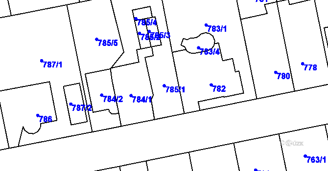 Parcela st. 785/1 v KÚ Hradiště u Plzně, Katastrální mapa