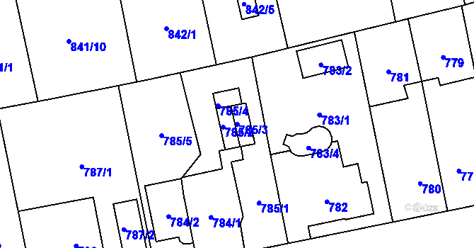 Parcela st. 785/3 v KÚ Hradiště u Plzně, Katastrální mapa