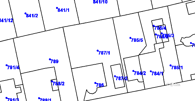 Parcela st. 787/1 v KÚ Hradiště u Plzně, Katastrální mapa