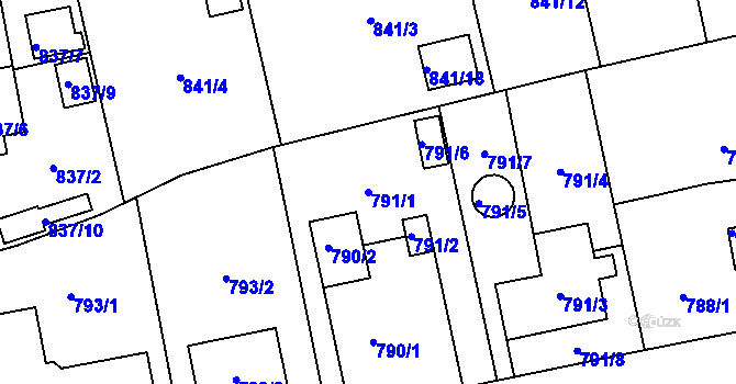 Parcela st. 791/1 v KÚ Hradiště u Plzně, Katastrální mapa