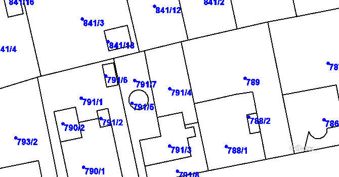 Parcela st. 791/4 v KÚ Hradiště u Plzně, Katastrální mapa