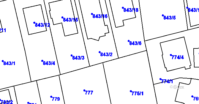 Parcela st. 843/2 v KÚ Hradiště u Plzně, Katastrální mapa