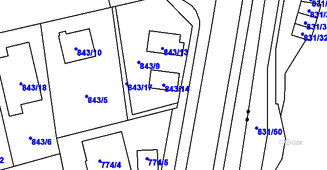 Parcela st. 843/14 v KÚ Hradiště u Plzně, Katastrální mapa