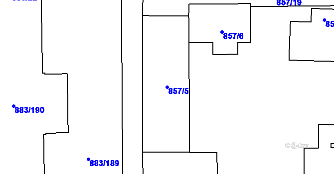 Parcela st. 857/5 v KÚ Hradiště u Plzně, Katastrální mapa