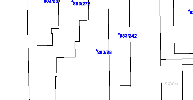 Parcela st. 883/28 v KÚ Hradiště u Plzně, Katastrální mapa