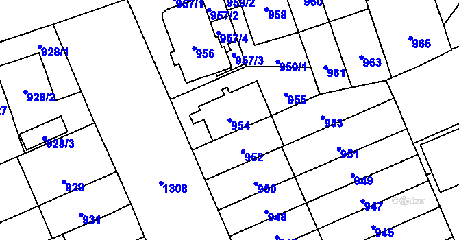 Parcela st. 954 v KÚ Hradiště u Plzně, Katastrální mapa