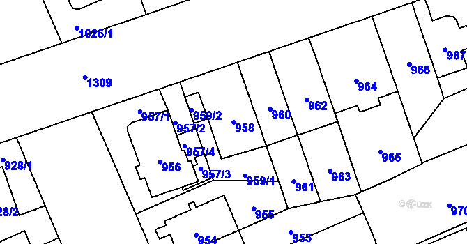 Parcela st. 958 v KÚ Hradiště u Plzně, Katastrální mapa