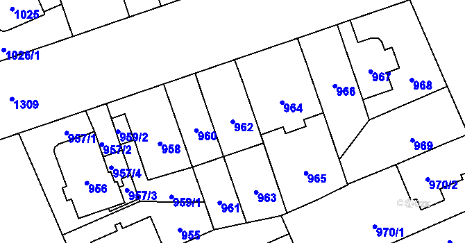 Parcela st. 962 v KÚ Hradiště u Plzně, Katastrální mapa