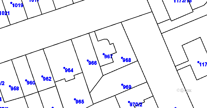 Parcela st. 967 v KÚ Hradiště u Plzně, Katastrální mapa