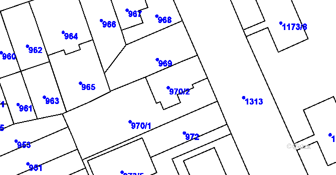 Parcela st. 970/2 v KÚ Hradiště u Plzně, Katastrální mapa