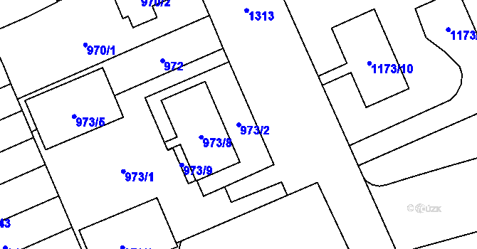 Parcela st. 973/2 v KÚ Hradiště u Plzně, Katastrální mapa
