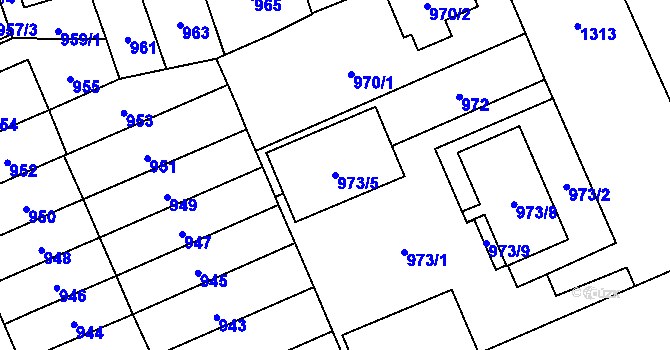 Parcela st. 973/5 v KÚ Hradiště u Plzně, Katastrální mapa