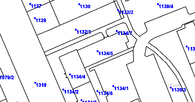 Parcela st. 1134/5 v KÚ Hradiště u Plzně, Katastrální mapa