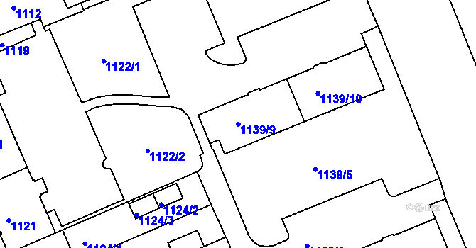 Parcela st. 1139/9 v KÚ Hradiště u Plzně, Katastrální mapa