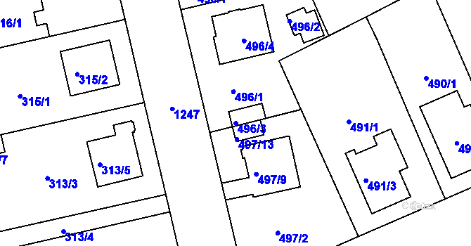 Parcela st. 496/3 v KÚ Hradiště u Plzně, Katastrální mapa