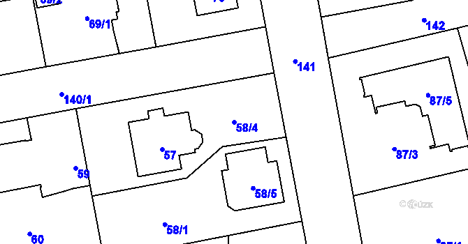 Parcela st. 58/4 v KÚ Hradiště u Plzně, Katastrální mapa