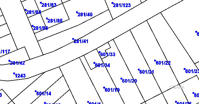 Parcela st. 601/33 v KÚ Hradiště u Plzně, Katastrální mapa