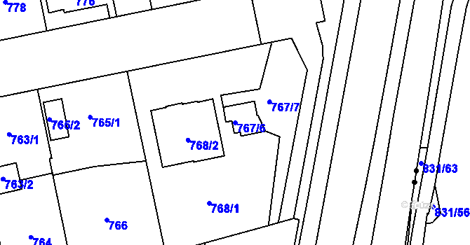 Parcela st. 767/6 v KÚ Hradiště u Plzně, Katastrální mapa