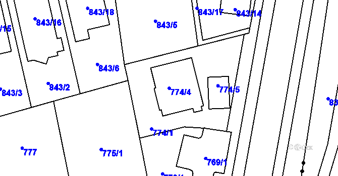 Parcela st. 774/4 v KÚ Hradiště u Plzně, Katastrální mapa