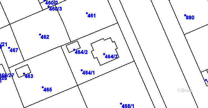 Parcela st. 464/3 v KÚ Hradiště u Plzně, Katastrální mapa