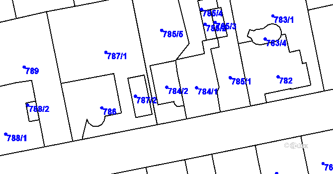 Parcela st. 784/2 v KÚ Hradiště u Plzně, Katastrální mapa