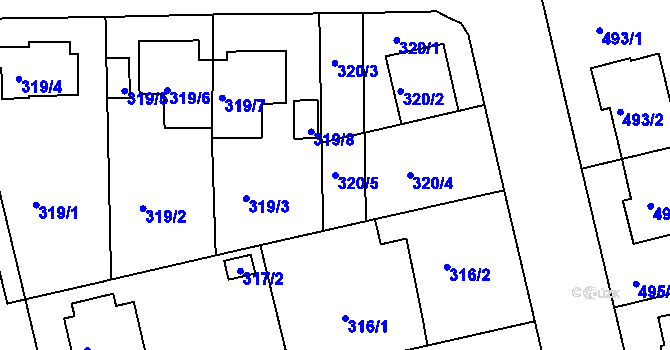 Parcela st. 320/5 v KÚ Hradiště u Plzně, Katastrální mapa