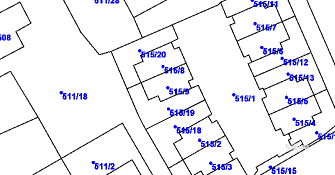 Parcela st. 515/9 v KÚ Hradiště u Plzně, Katastrální mapa