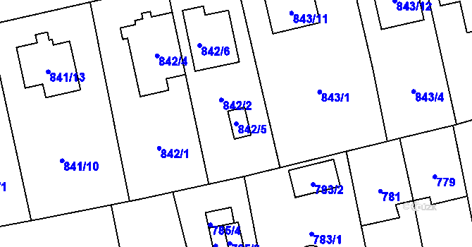 Parcela st. 842/5 v KÚ Hradiště u Plzně, Katastrální mapa