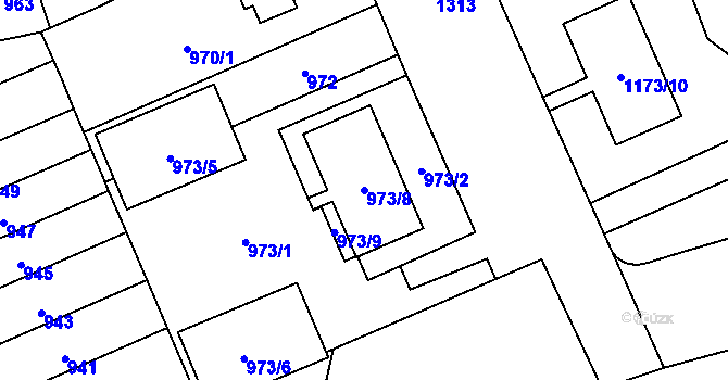 Parcela st. 973/8 v KÚ Hradiště u Plzně, Katastrální mapa