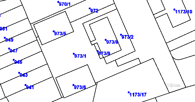 Parcela st. 973/9 v KÚ Hradiště u Plzně, Katastrální mapa