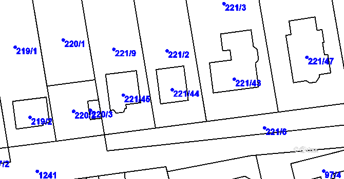 Parcela st. 221/44 v KÚ Hradiště u Plzně, Katastrální mapa